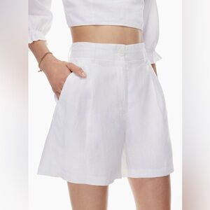 NWT Aritzia Wilfred Chariot High Rise Linen Pleated Short White Size 00/XS